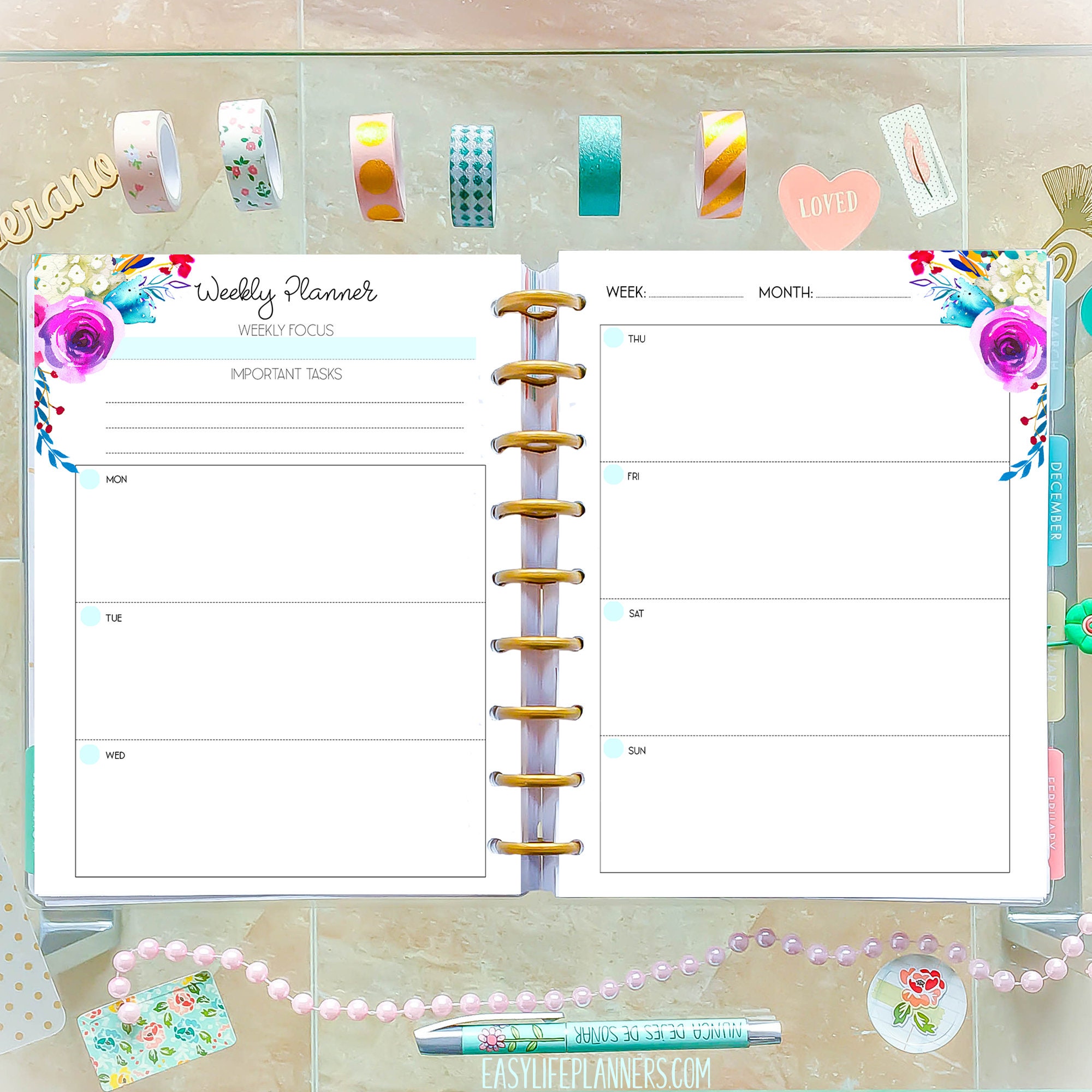 weekly inserts made to fit classic happy planner inserts