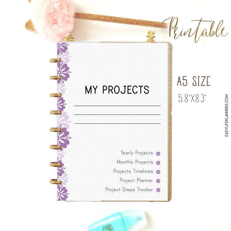 Project Planner Printable Filofax A5 Inserts Productivity Etsy