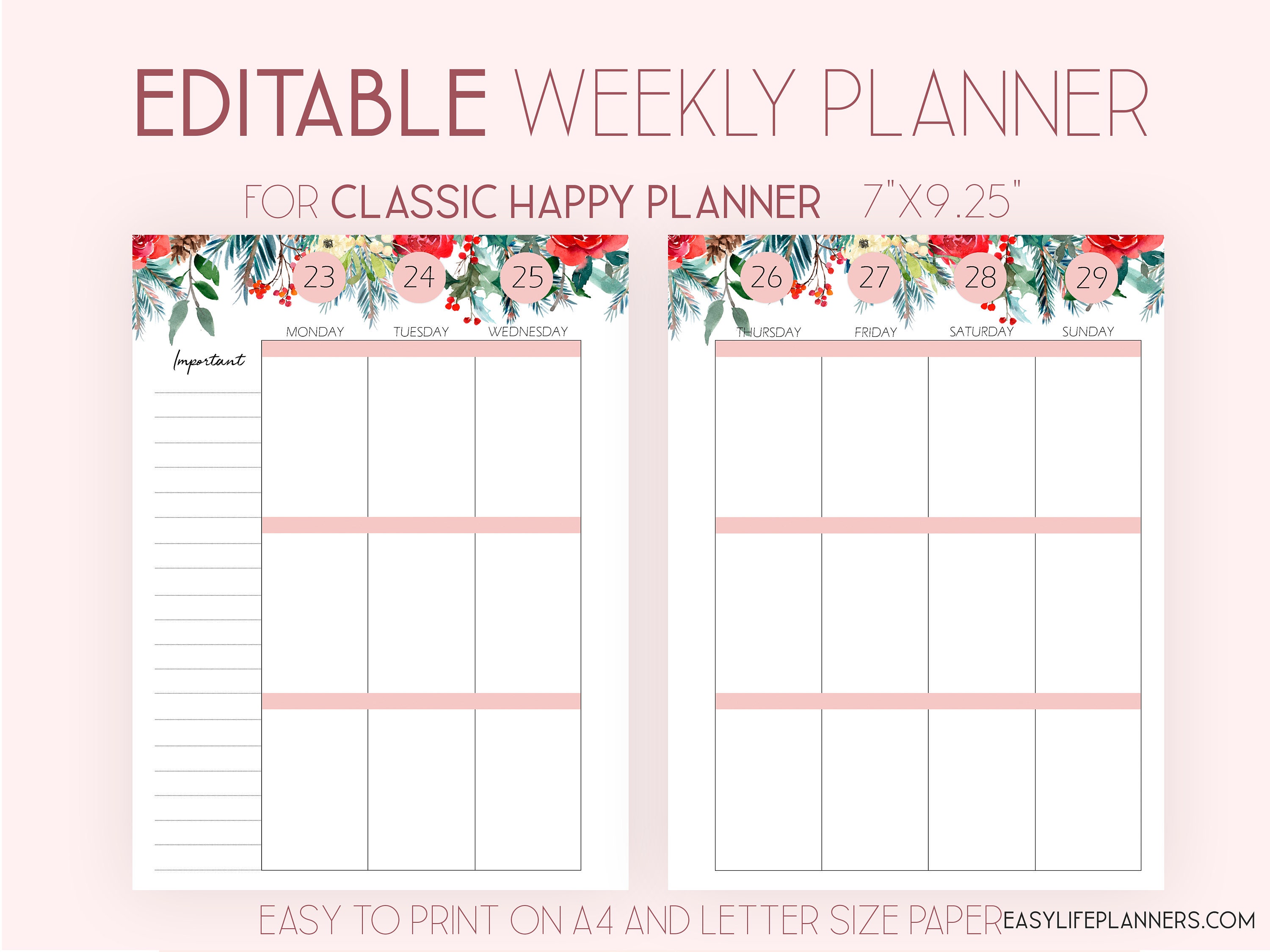 Editable Planner 2022 Weekly Planner Pages made to fit Happy | Etsy