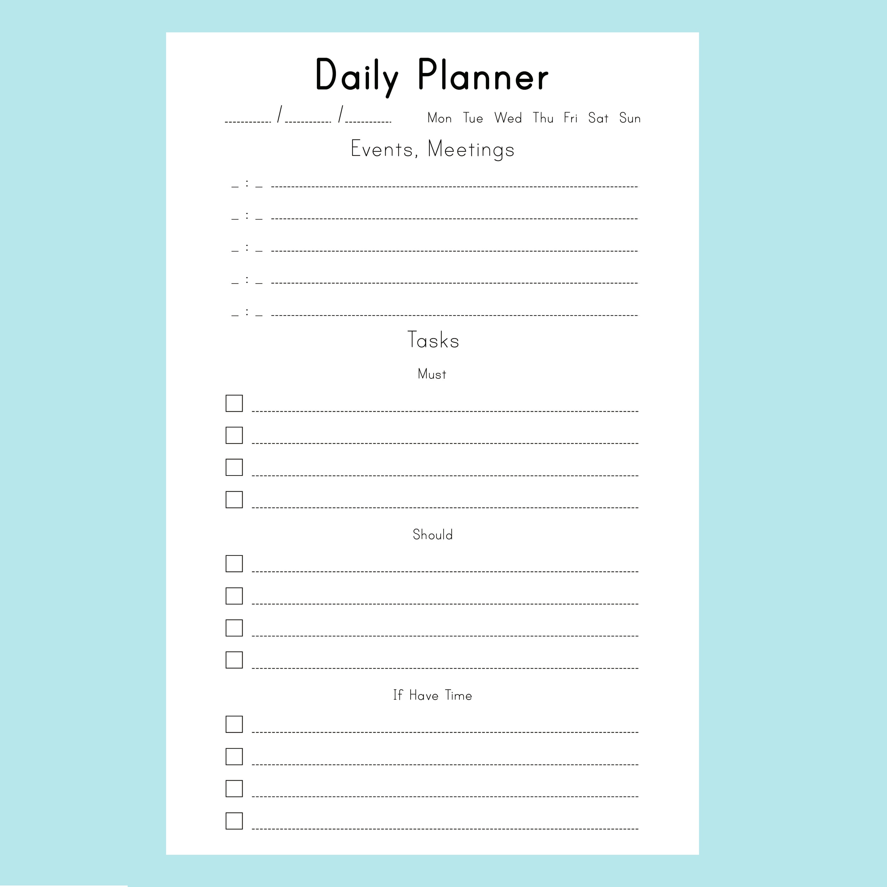 daily planner pages printable to do list half size