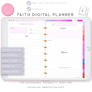 Faith Digital Planner: Bible Study, Sermon Notes, Stickers (PDF)