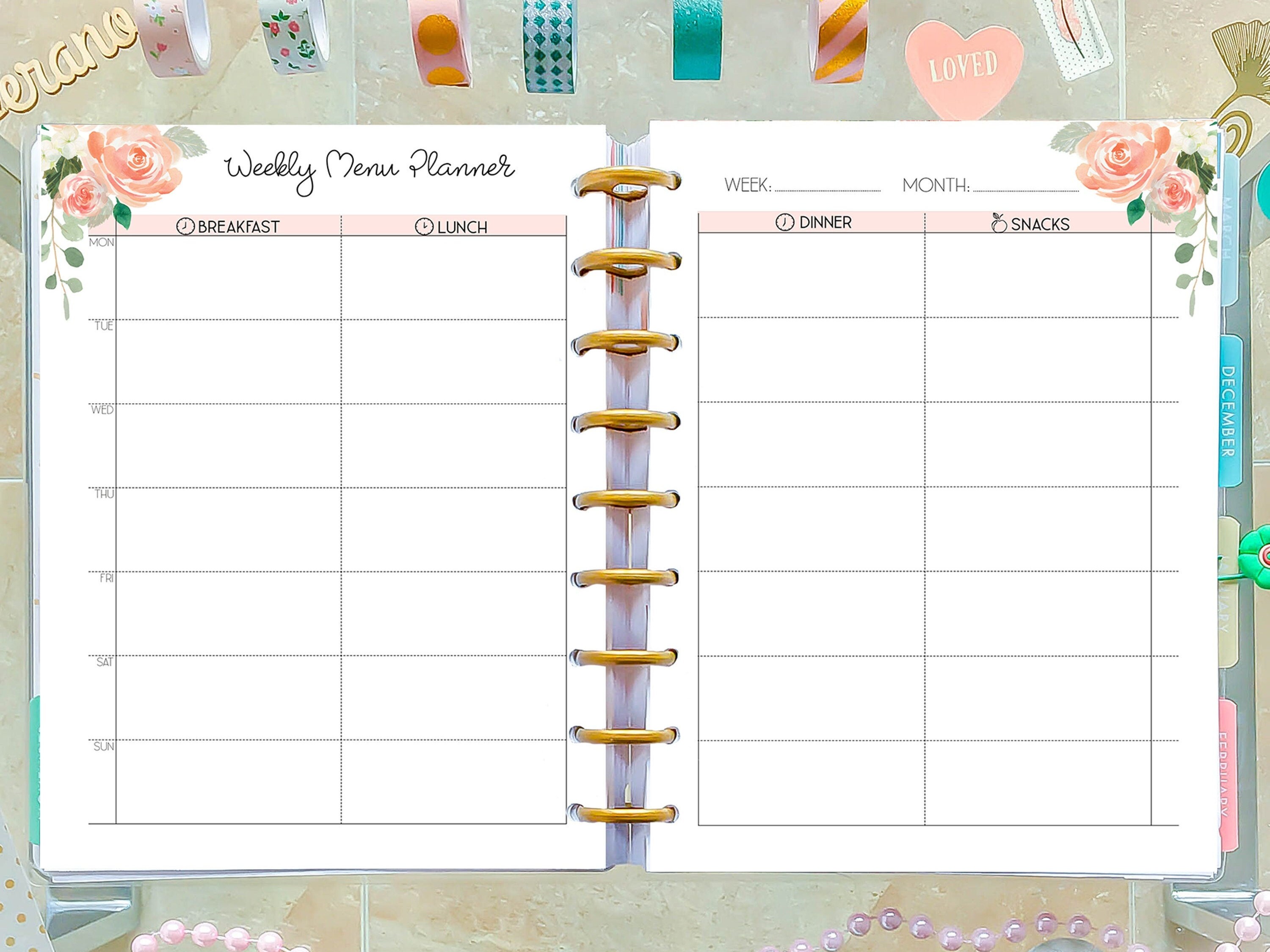 Weekly Meal Plan made to fit Happy Planner Inserts Printable, Meal