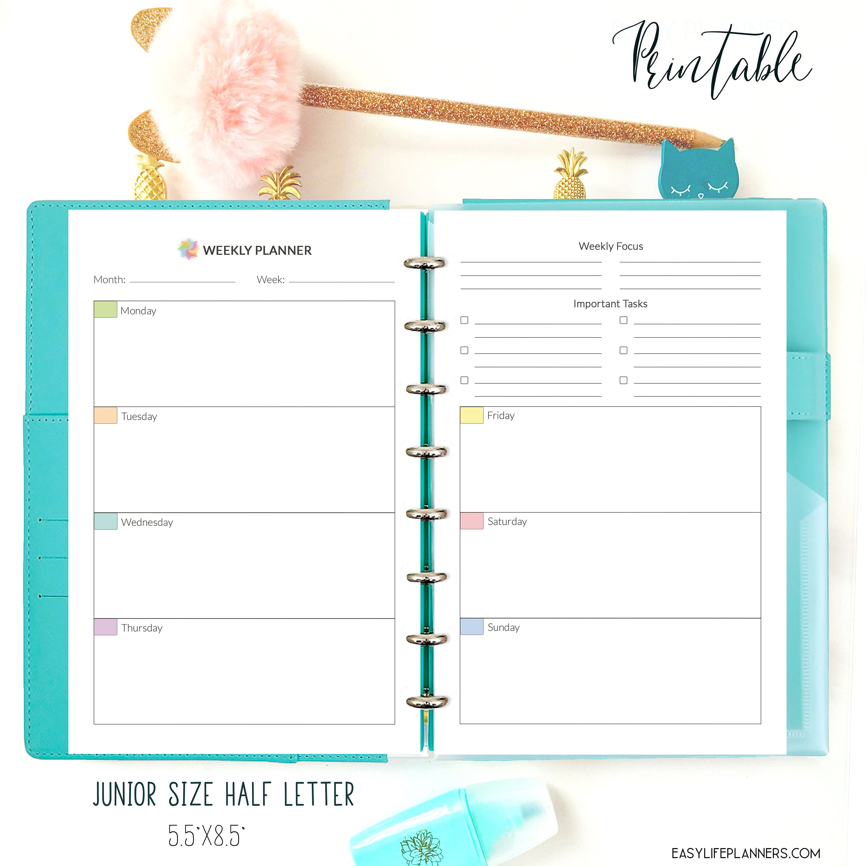 Weekly Planner Printable Half Letter Inserts Discbound Etsy