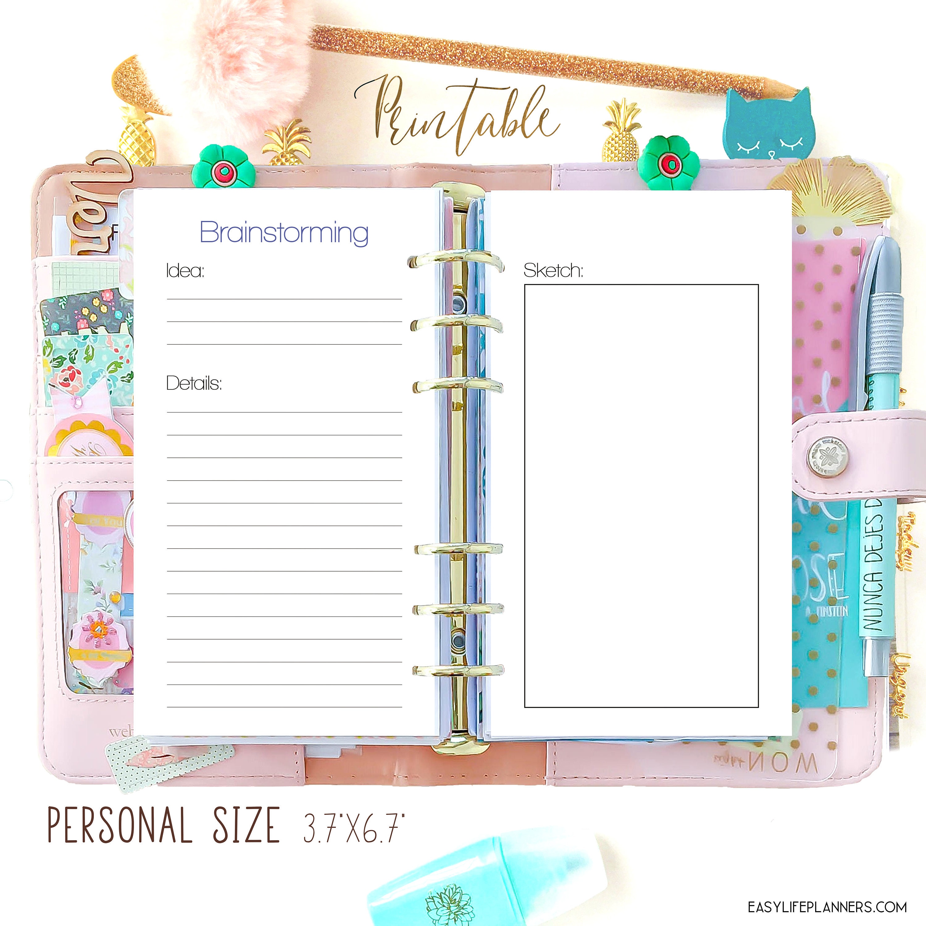 Personal Planner Inserts Brainstorming 3.7 x 6.7 Filofax Etsy