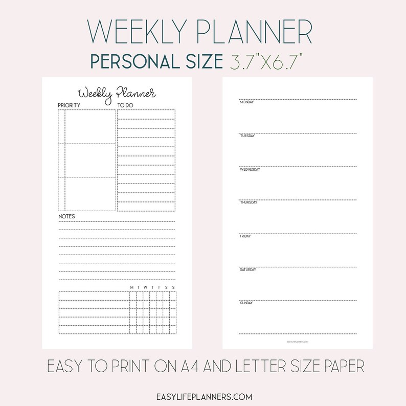 Weekly Planner Pages Personal Filofax Refills Personal Size Etsy
