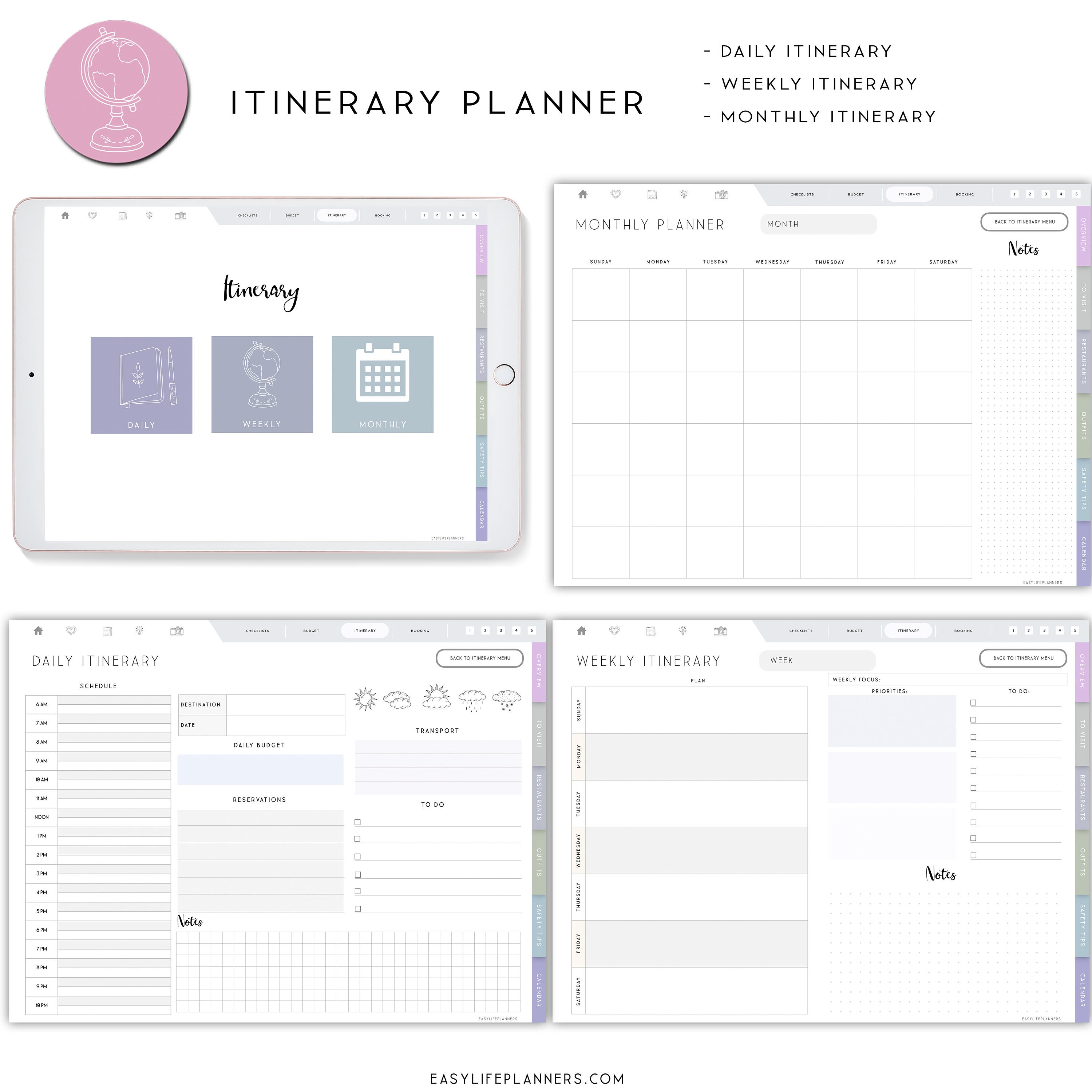 Digital Travel Planner, Vacation Digital Planner, Travel Itinerary