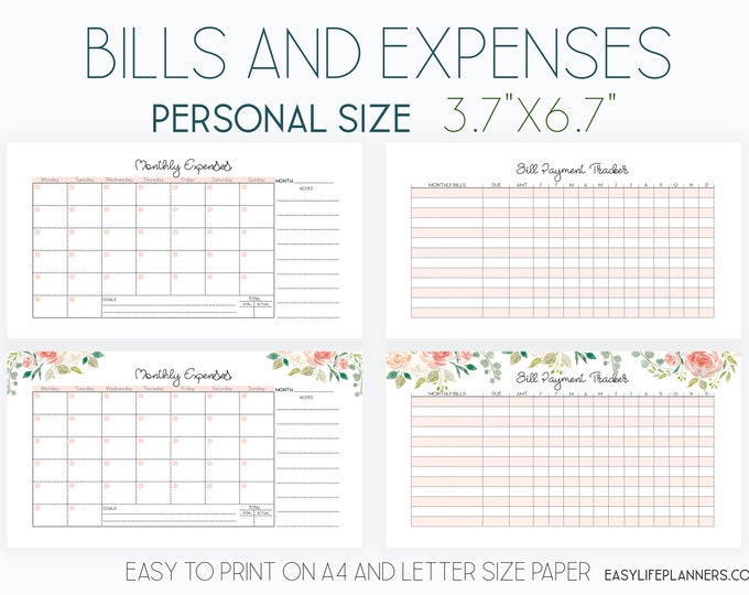 Budget Planner Printable, Personal Size Planner Inserts, Bills Tracker