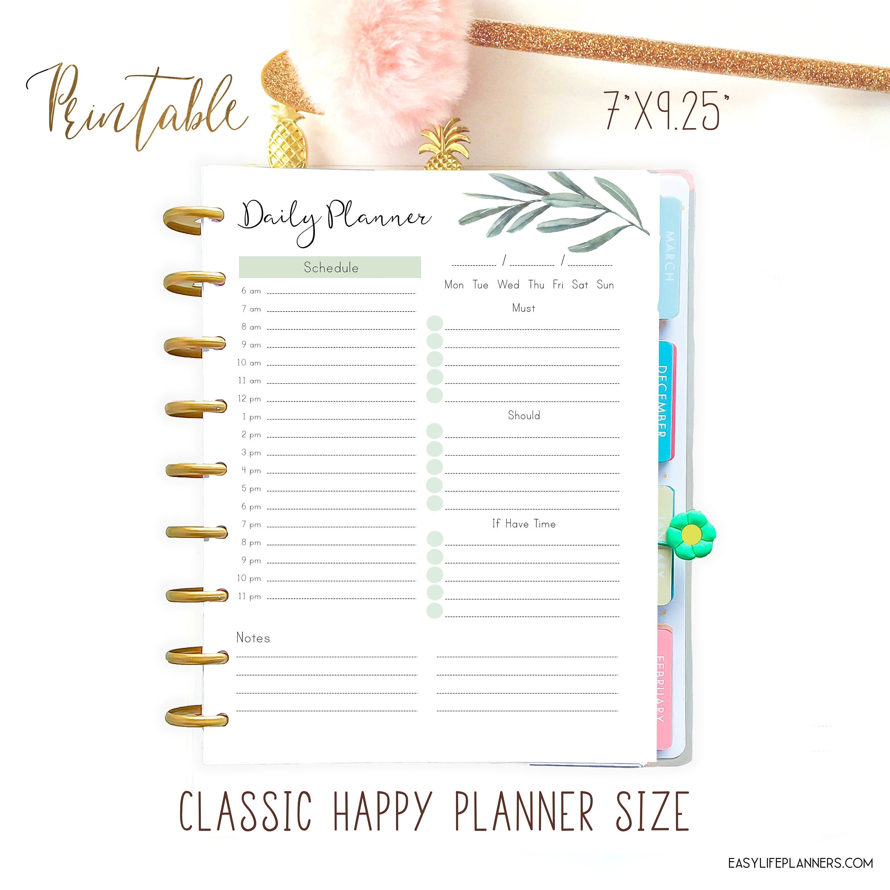 Daily Hourly Planner made to fit Happy Planner Printable | Etsy