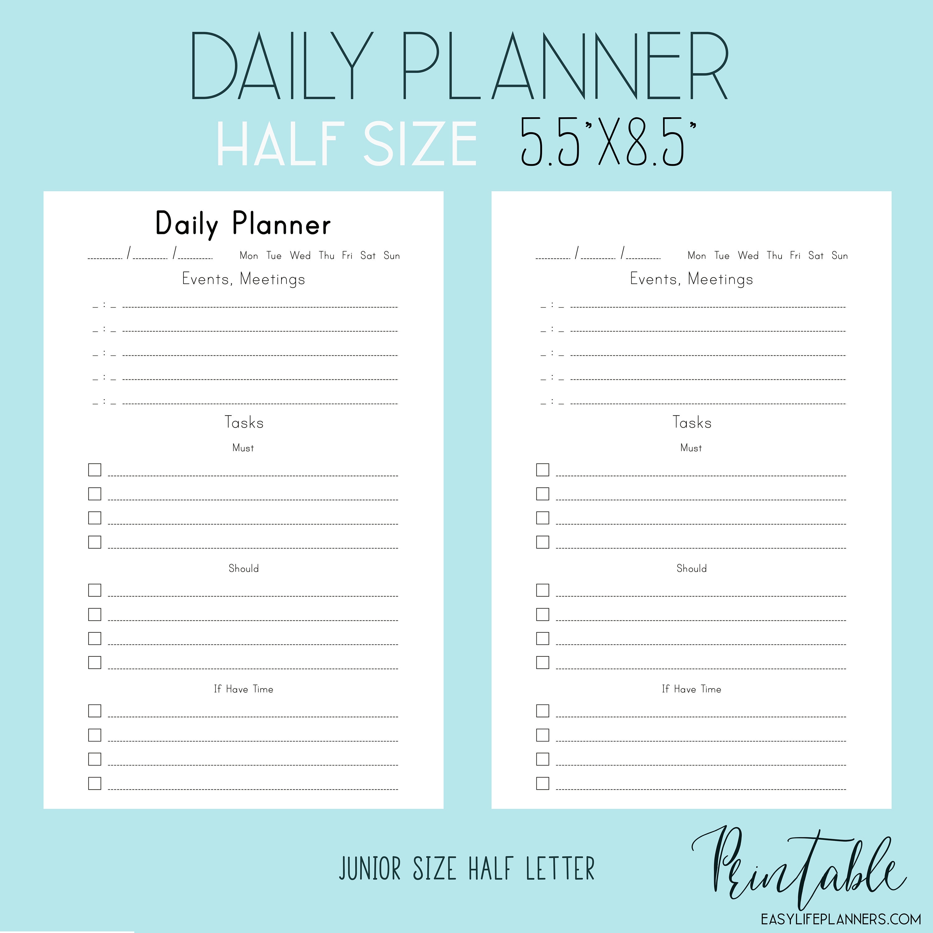 Free Half Size Planner Printables - Templates Printable