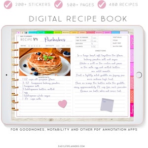 Livre de recettes numérique, recettes Goodnotes, agenda numérique pour iPad, agenda Notability, modèle de livre de recettes, agenda de recettes