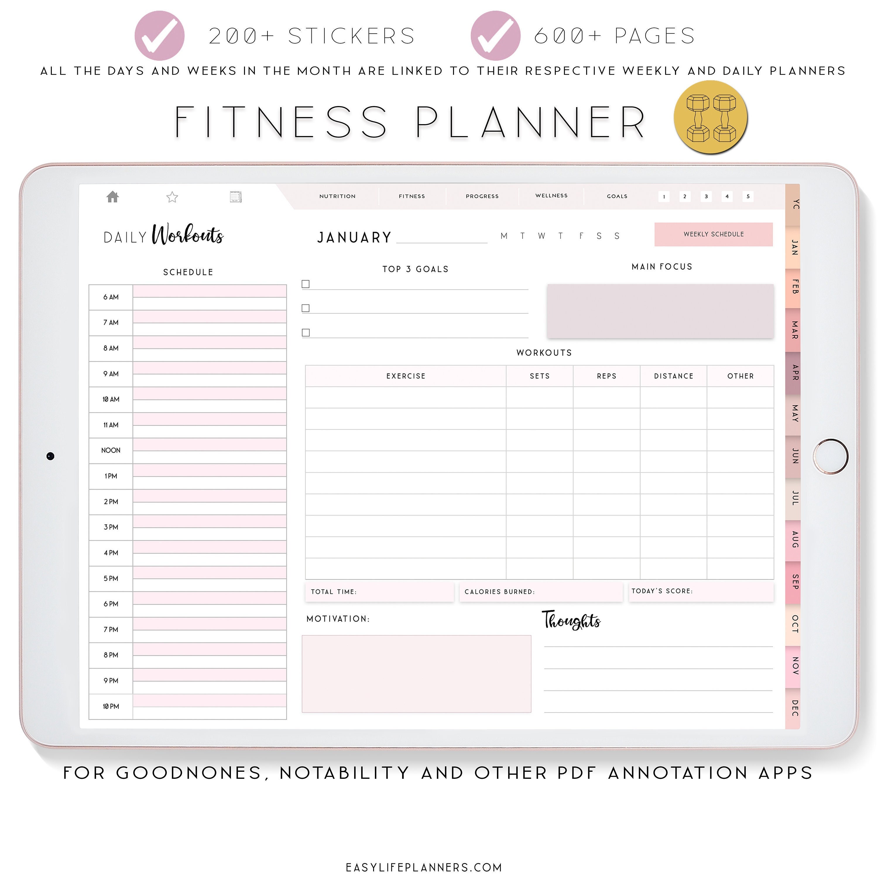 Digital Fitness Planner for iPad, Notability Planner, Fitness Journal, XODO Planner, Goodnotes