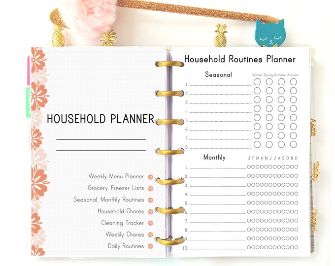 Household Binder Printable made to fit Mini Happy Planner Inserts, cleaning checklist, weekly cleaning
