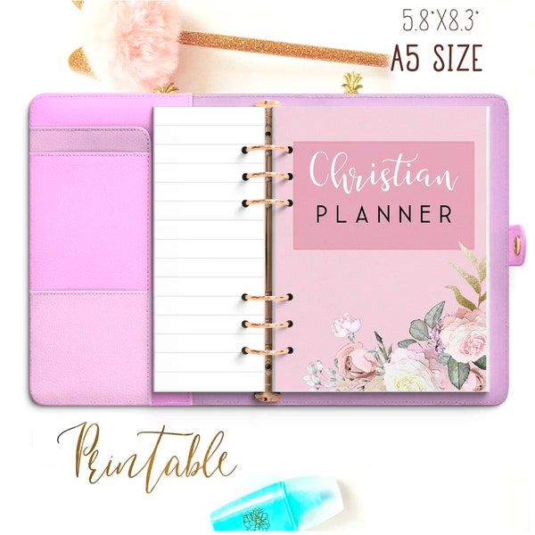 Christian Planner Pages, A5 Printable Planner Inserts, Christian Agenda, Sermon Notes, Habit Tracker, Devotional Journal, Goals Tracker