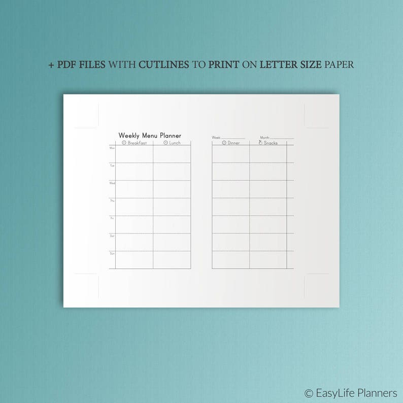 A6 TN Inserts Meal Panner Printable A6 Travellers Notebook | Etsy
