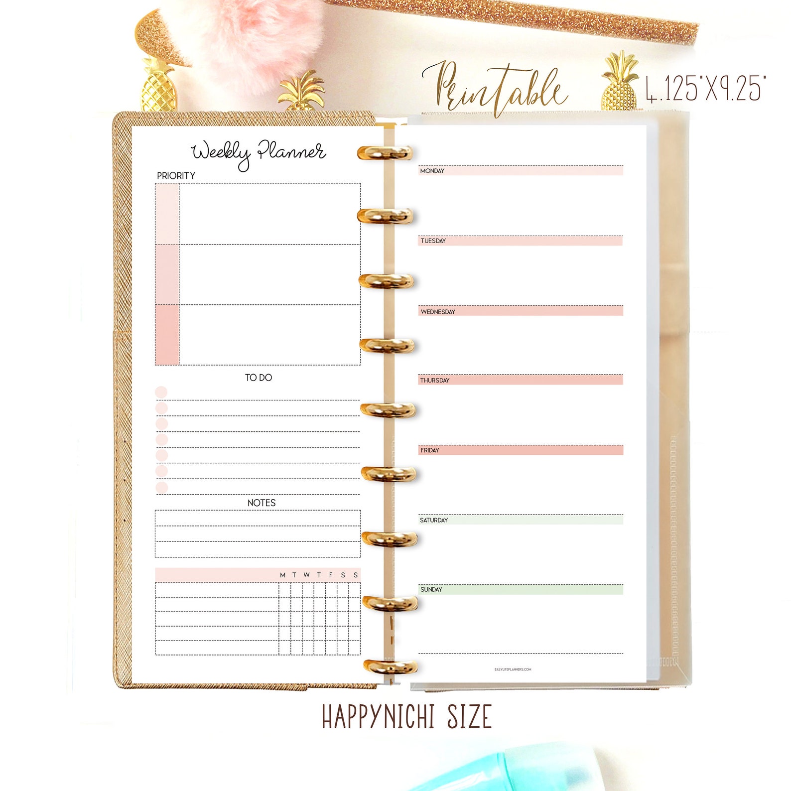 Weekly Planner Printable Half Sheet Happy Planner Happynichi - Etsy