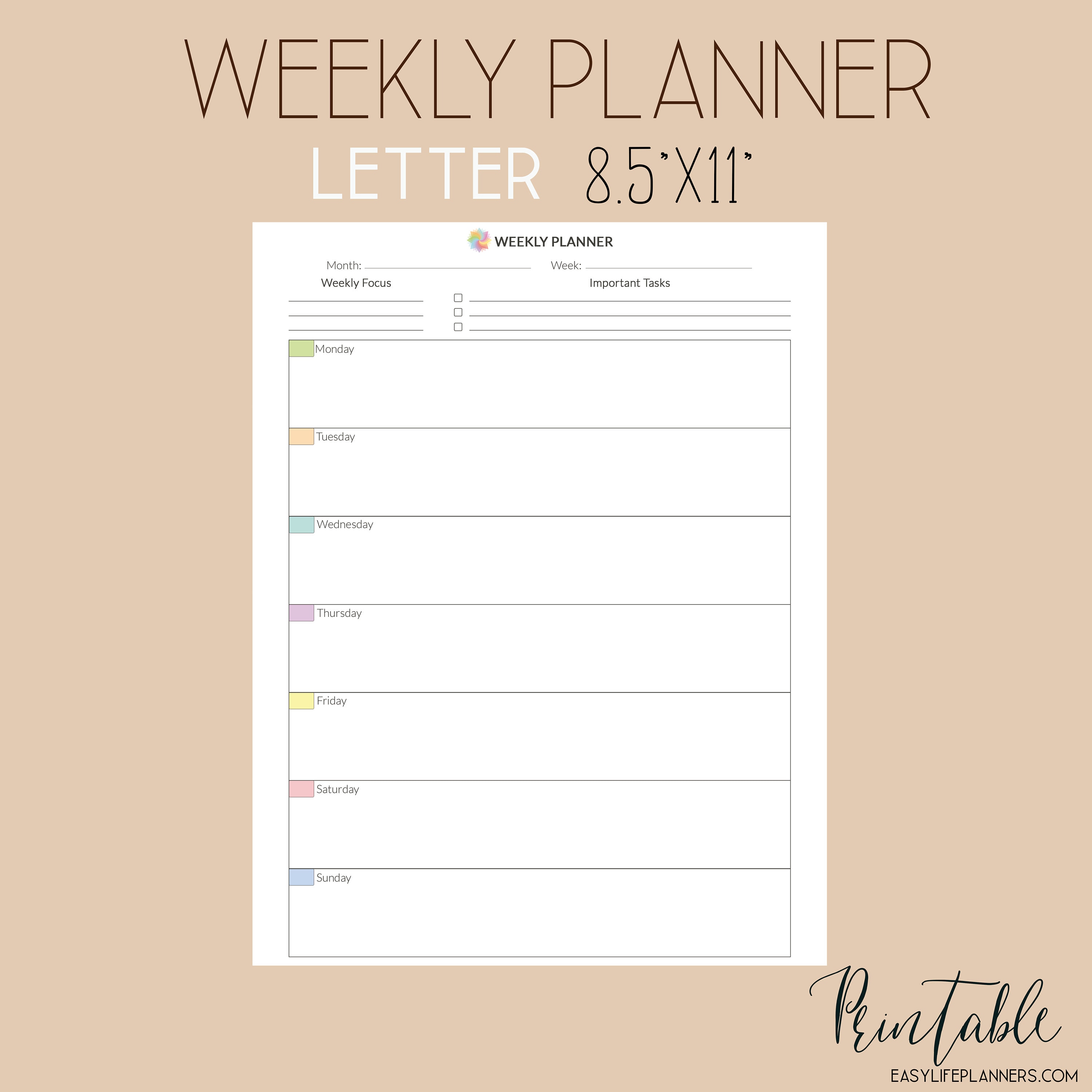 weekly planner letter size 85x11 dateless printable pdf vertical
