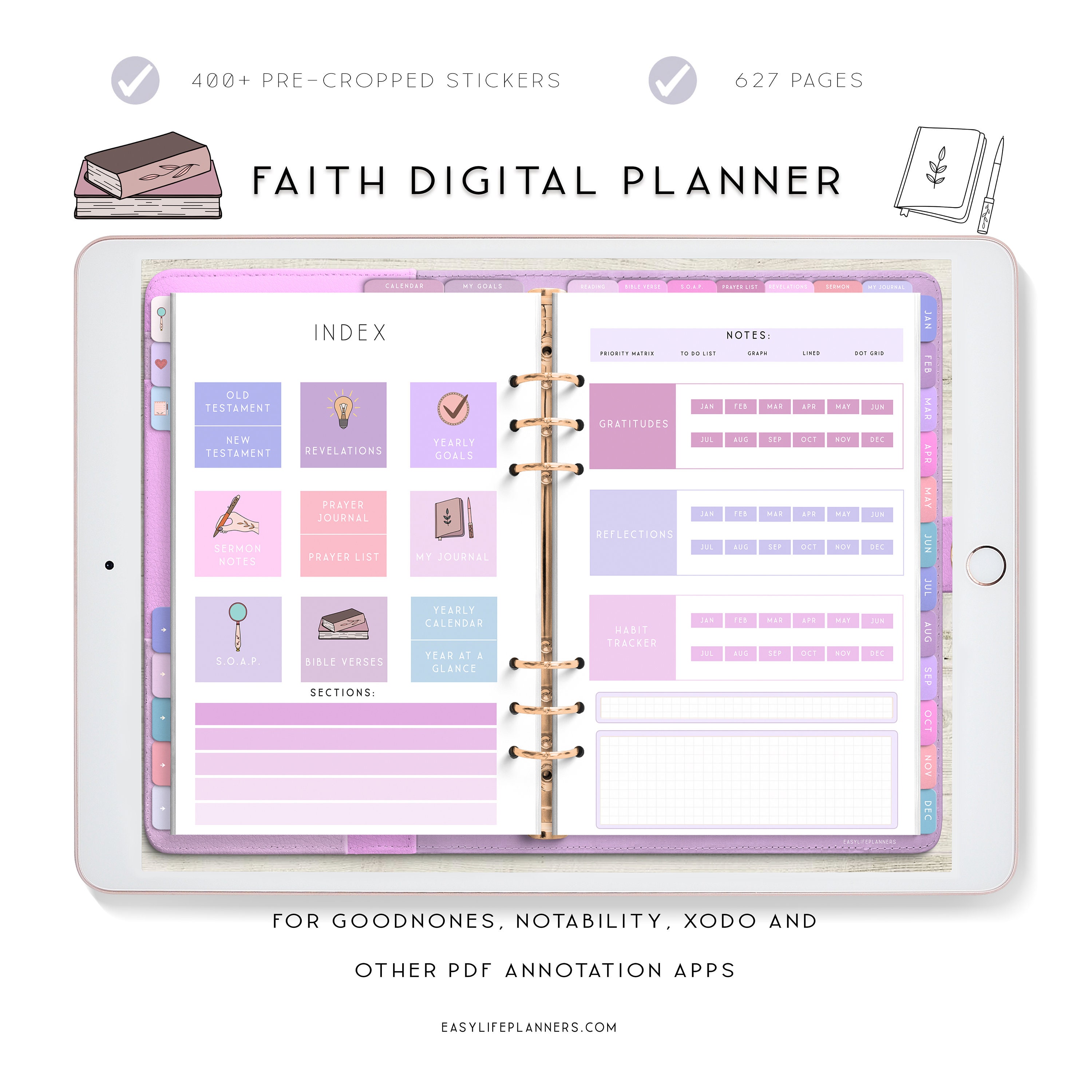 Digital Faith Planner, Christian Daily Digital Planner iPad, Sermon Notes,  Notability Planner, Goodnotes Template, Devotional planner