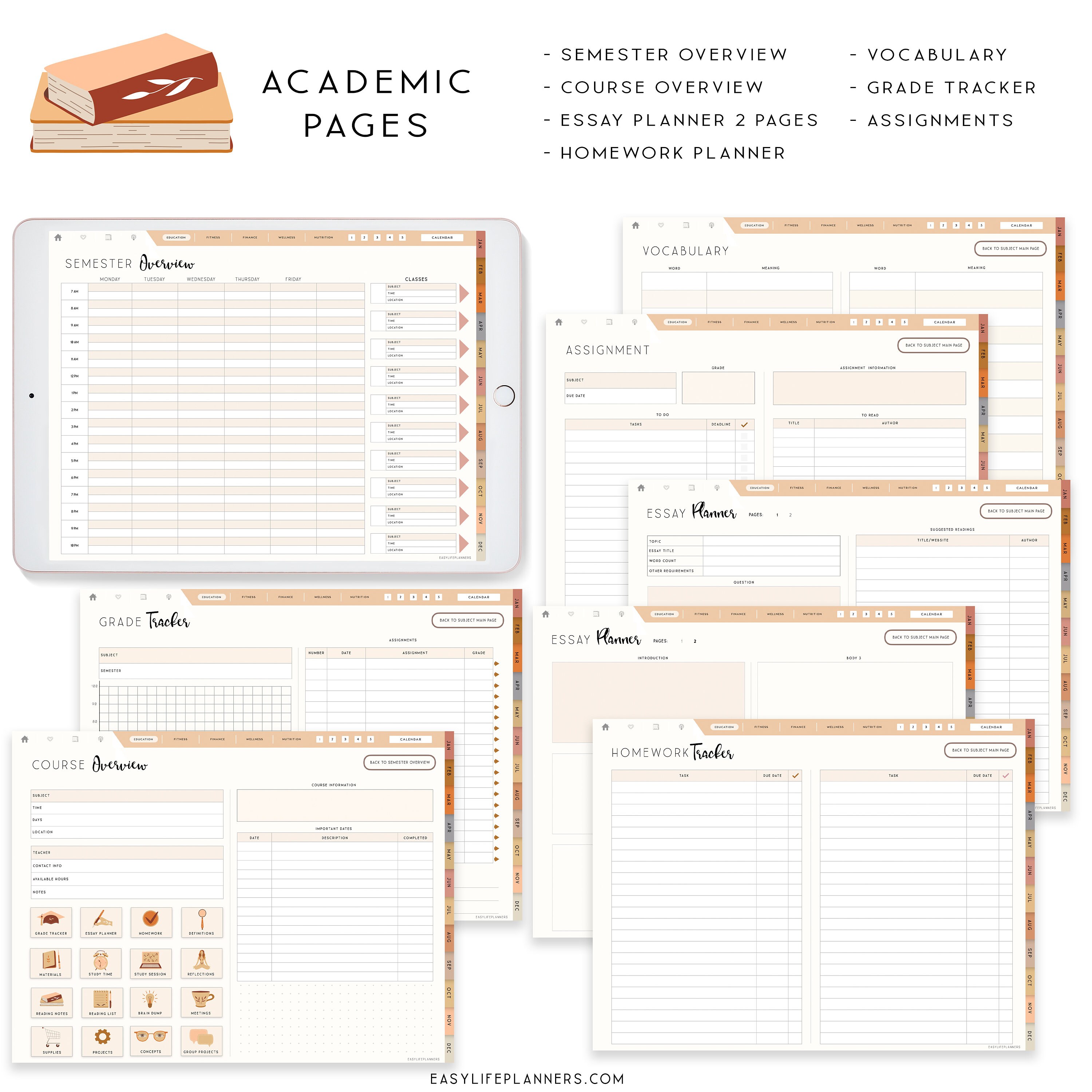 Digital Planner, Student Planner for iPad, Academic Planner, Goodnotes