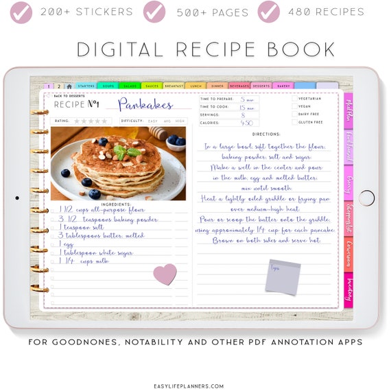 Digital Recipe Book Goodnotes Recipes Digital Planner for - Etsy