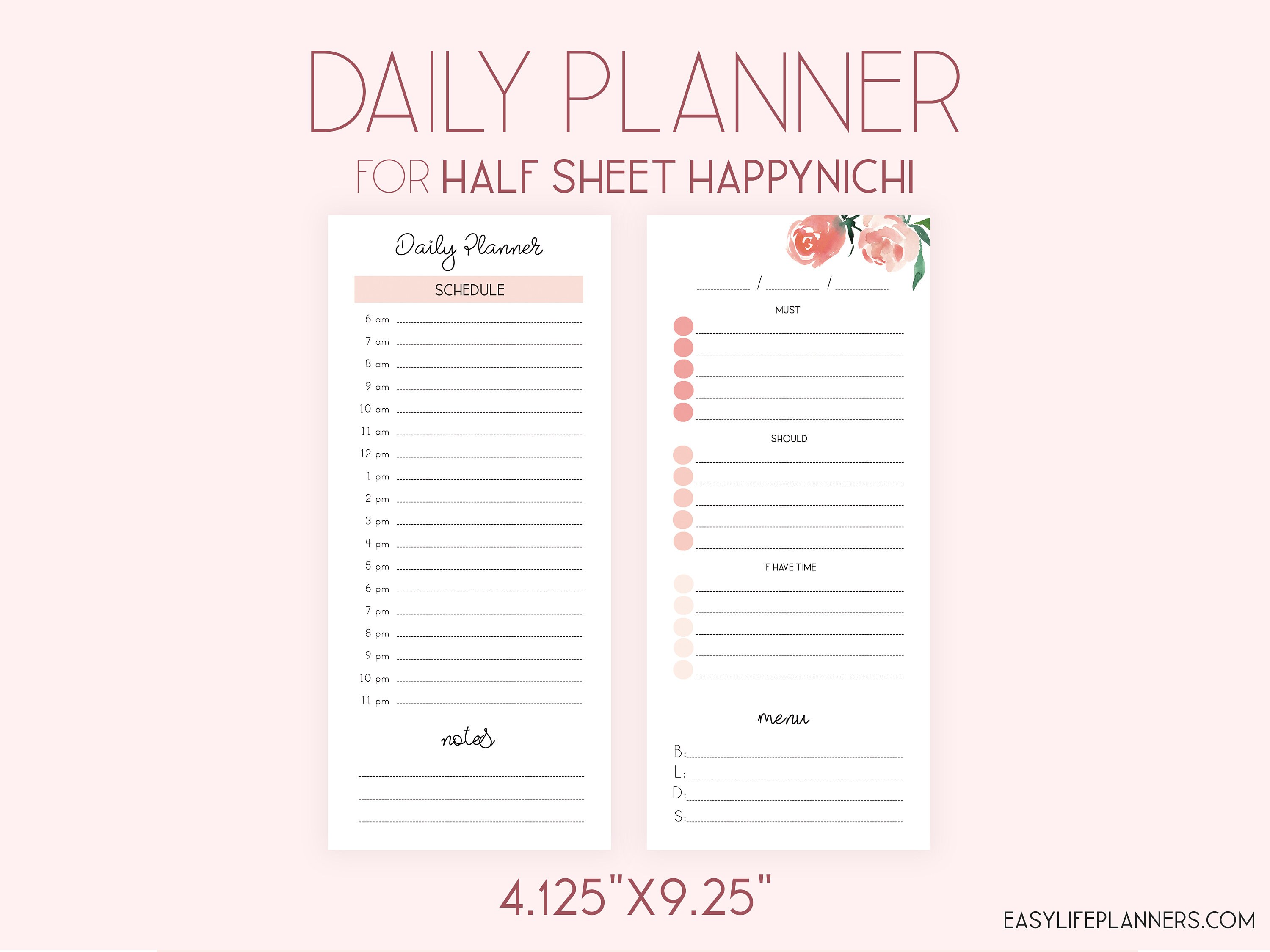 Daily Planner Pages Half Sheet Happy Planner Happynichi | Etsy