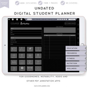 Digital Student Planner, Dark Mode Digital Planner for iPad, Notability Planner, Goodnotes Planner, Academic Planner, College Planner.