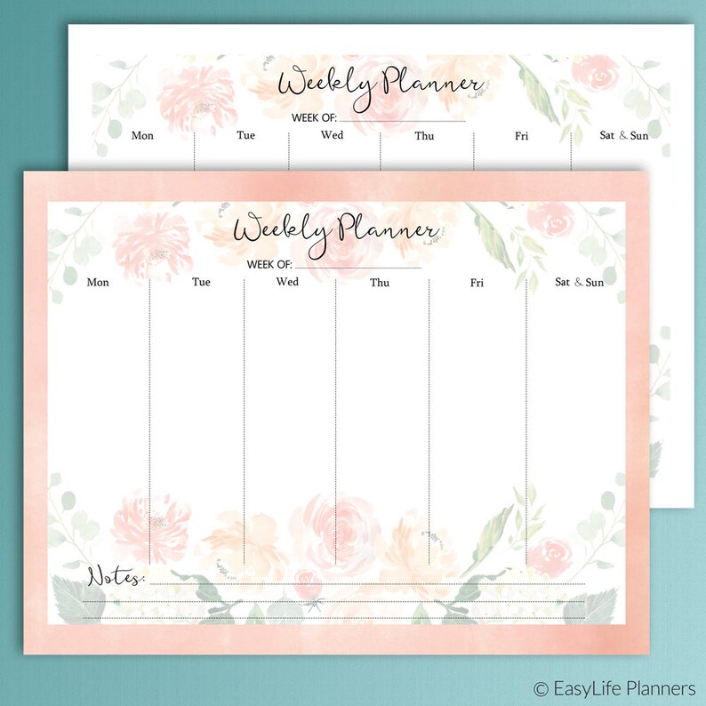 Weekly Planner Pages Floral Planner Printable Letter Size Etsy