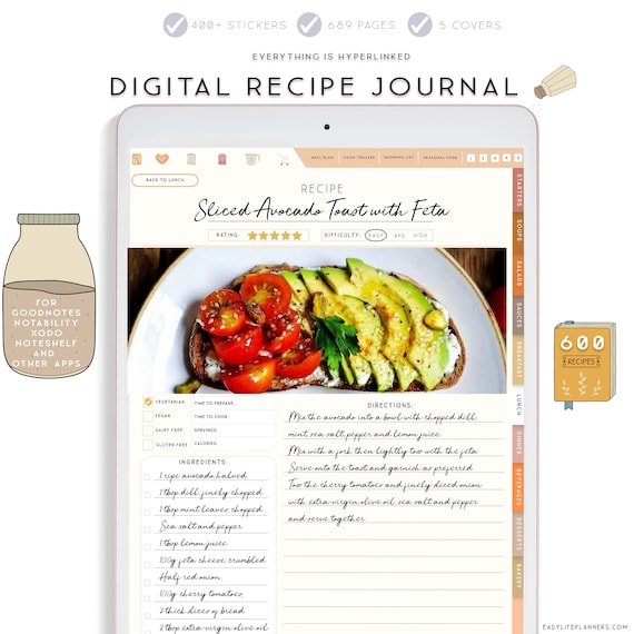 Digital Recipe Book, Goodnotes template, Vertical Planner Digital Planner  for iPad, Notability Planner, Recipe Book Template, Recipe Planner