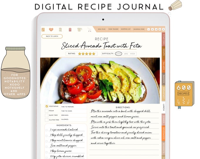 Digital Recipe Book, Goodnotes template, Vertical Planner Digital Planner for iPad, Notability Planner, Recipe Book Template, Recipe Planner