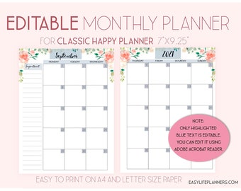 2024 Monthly Planner Pages, Editable Planner Mo2P, Monthly Layout made to fit Happy Planner Template