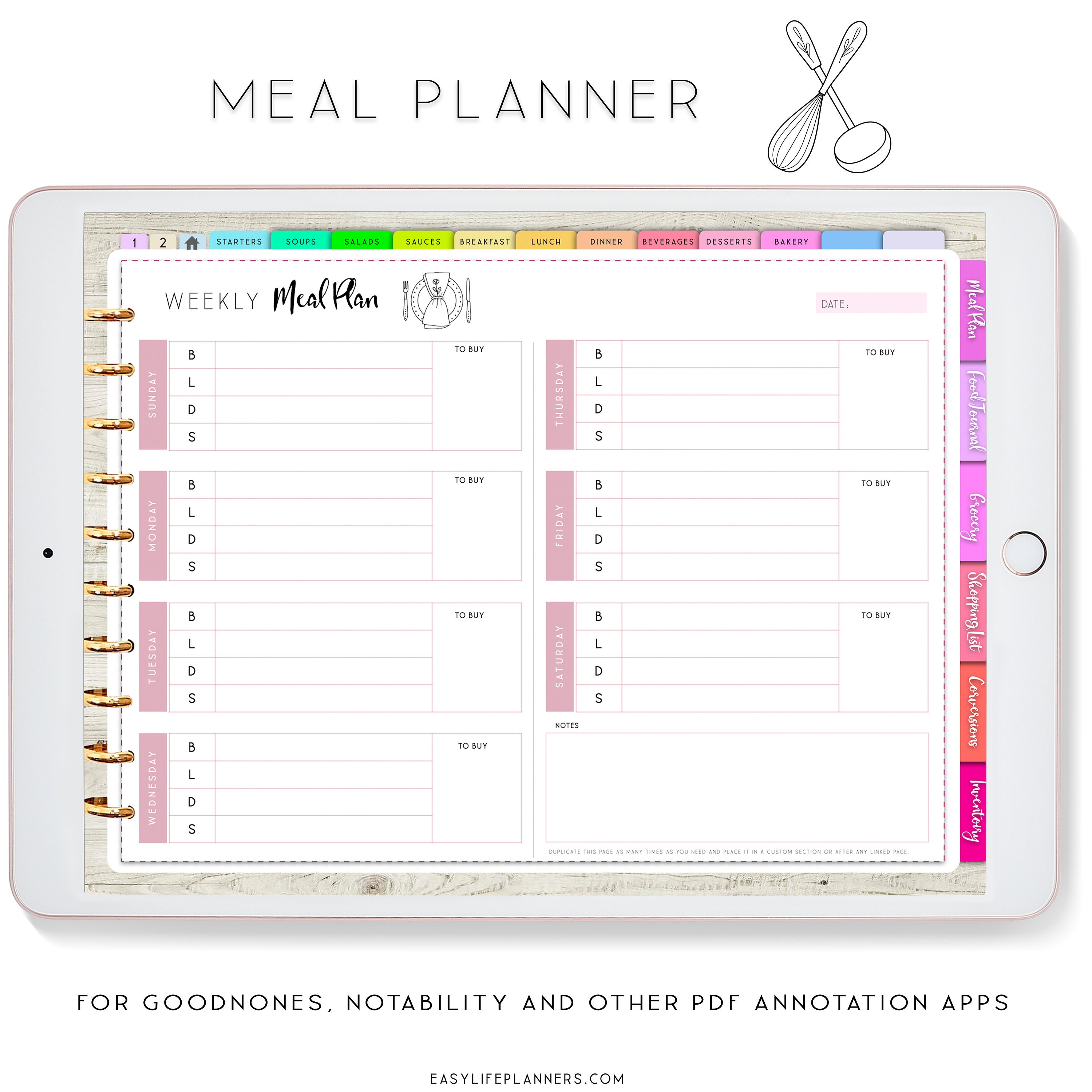 Digital Recipe Book, Goodnotes Recipes, Digital Planner for iPad