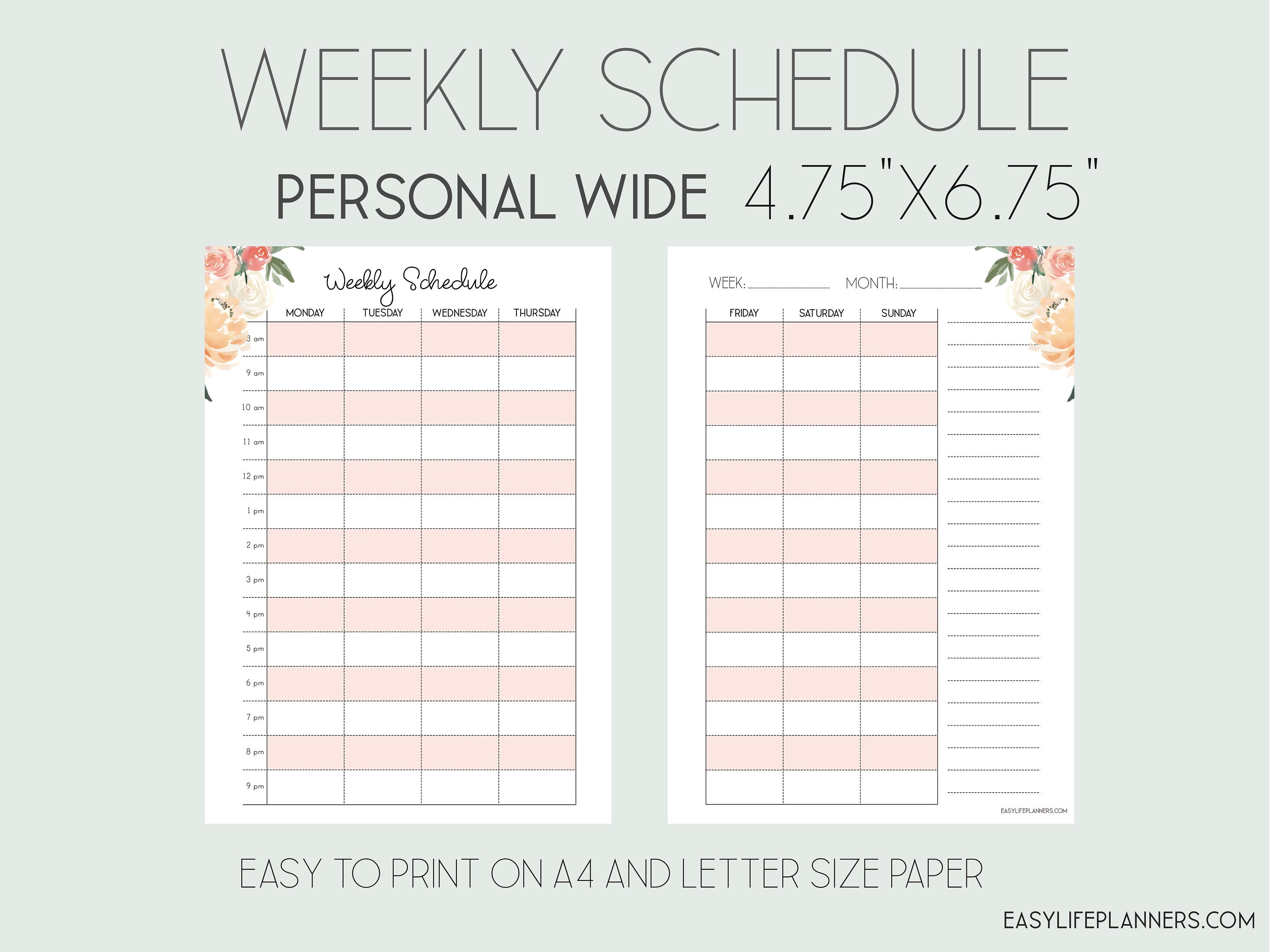 weekly hourly planner personal wide rings weekly schedule