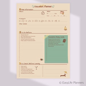 Vacation Planner, Trip planner, Packing list A4 Binder Inserts. Instant Download image 7