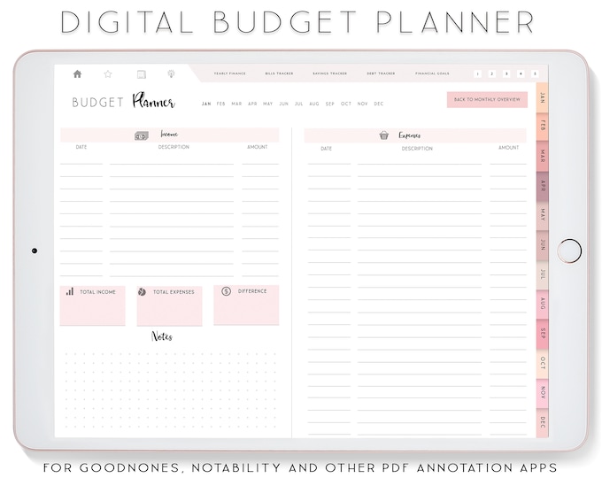 Digital Planner, Notability Planner, xodo digital planner, Budget Planner, Goodnotes Planner, iPad Planner, Goodnotes Template