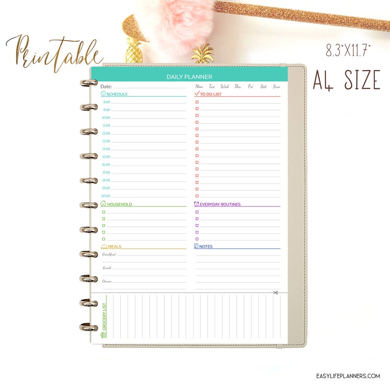 daily planner printable a4 cute planner daily agenda etsy