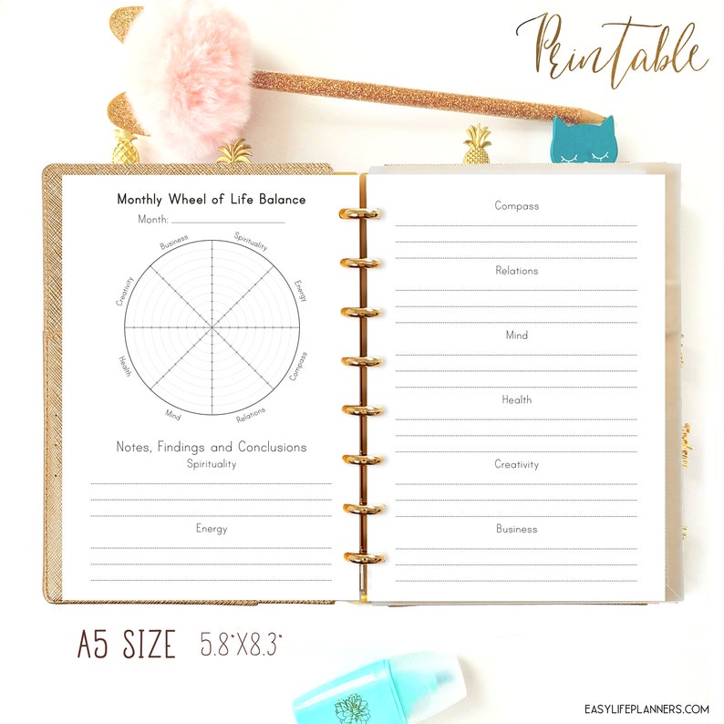 Life Balance Wheel, A5 Planner Inserts for Filofax A5 Printable. image 2