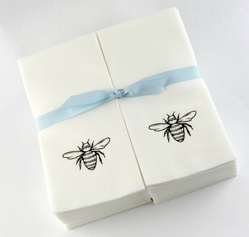 Nature's Linen Disposable Guest Hand Towels Wrapped with a Ribbon Embossed with a Bee image 1