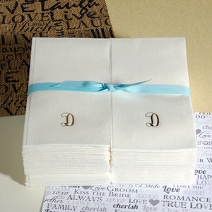 Nature's Linen Disposable Hand Towels - Personalized with an Initial wrapped with a Ribbon