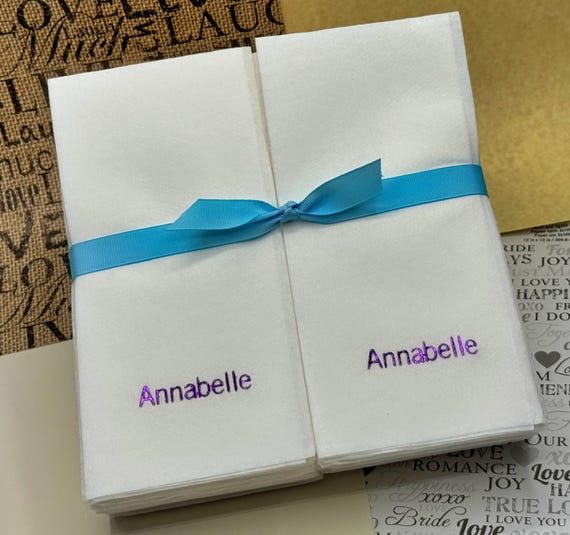 Personalized Linen Disposable Hand Towels: Foil Stamped Name, Bulk Pack
