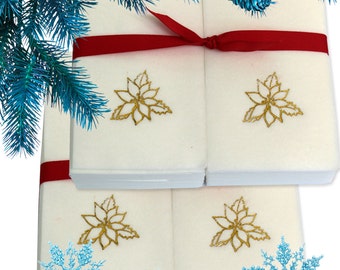 Nature's Linen Disposable Guest Hand Towels Wrapped with a Ribbon - Christmas/Holiday Collection Embossed with a Poinsettia
