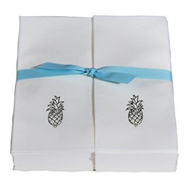 Nature's Linen Disposable Guest Hand Towels Wrapped with a Ribbon - Embossed with a Pineapple