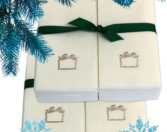 Nature's Linen Disposable Guest Hand Towels Wrapped with a Ribbon - Christmas/Holiday Collection Embossed with a Gift