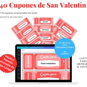 50 LOVE COUPONS for couples, ideal for gifts or Valentine's Day, to print and templates to edit