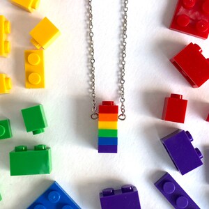 Rainbow Brick Necklace, Fun Gift for LEGO Fans, Unisex jewelry, Pride Jewelry