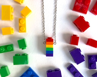 Rainbow Brick Necklace, Fun Gift for LEGO Fans, Unisex jewelry, Pride Jewelry