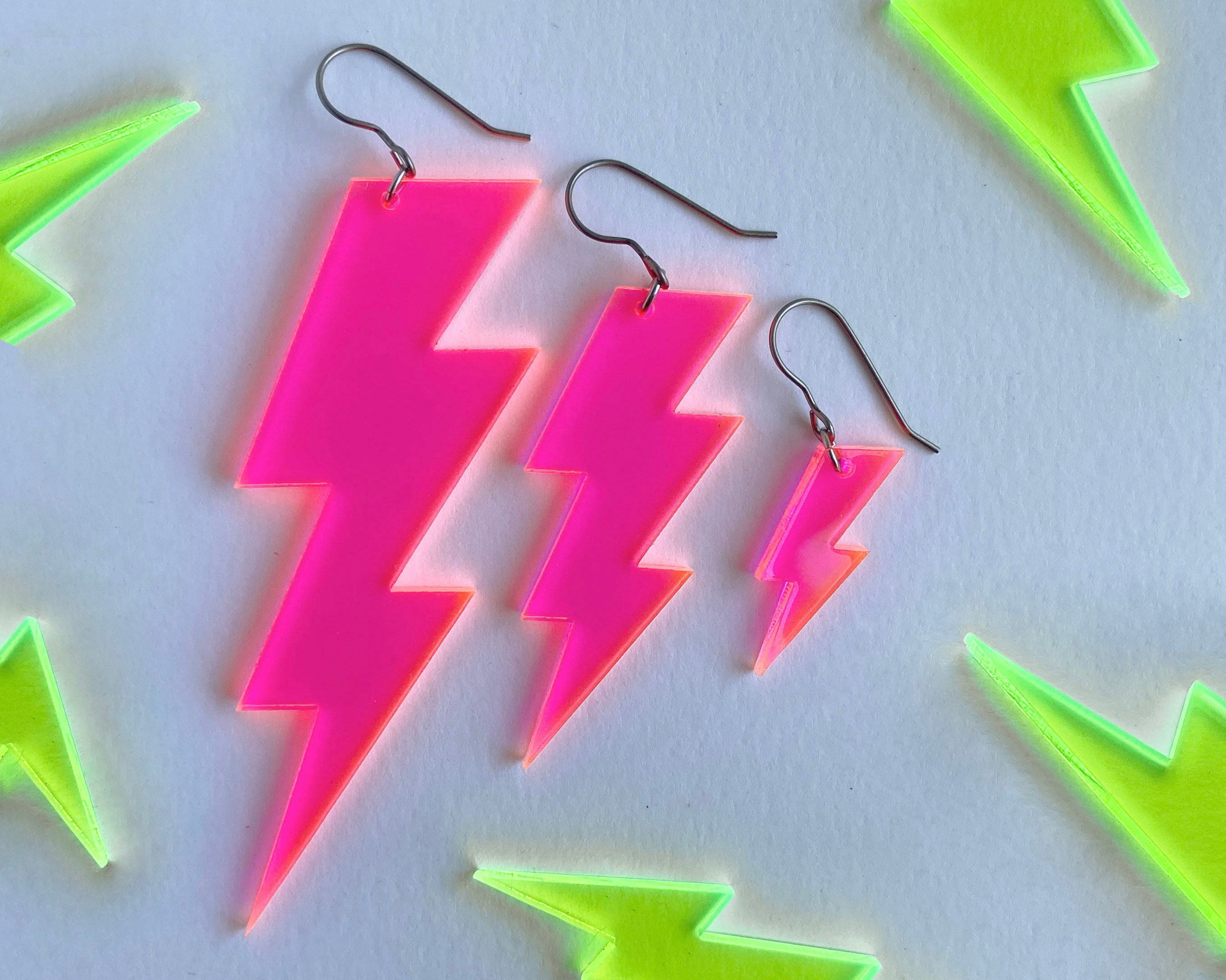 Randans Hot Pink Disco Glitter Feather & Lightning Bolt Earrings Hot Pink Lightning Bolt Earrings - Etsy main image 4