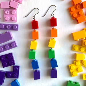 Rainbow Brick Earrings, Fun Gift for LEGO Fans, Unisex jewelry, Pride Jewelry