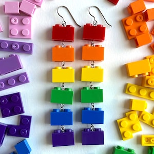 Rainbow Brick Earrings, Fun Gift for LEGO Fans, Unisex jewelry, Pride Jewelry