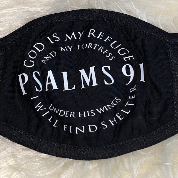 Unisex White Letter Face Mask. Psalm 91. Thin Two Layer Cotton Washable Face Mask. Christian Face Mask.Cotton Face Mask. Psalms 91.