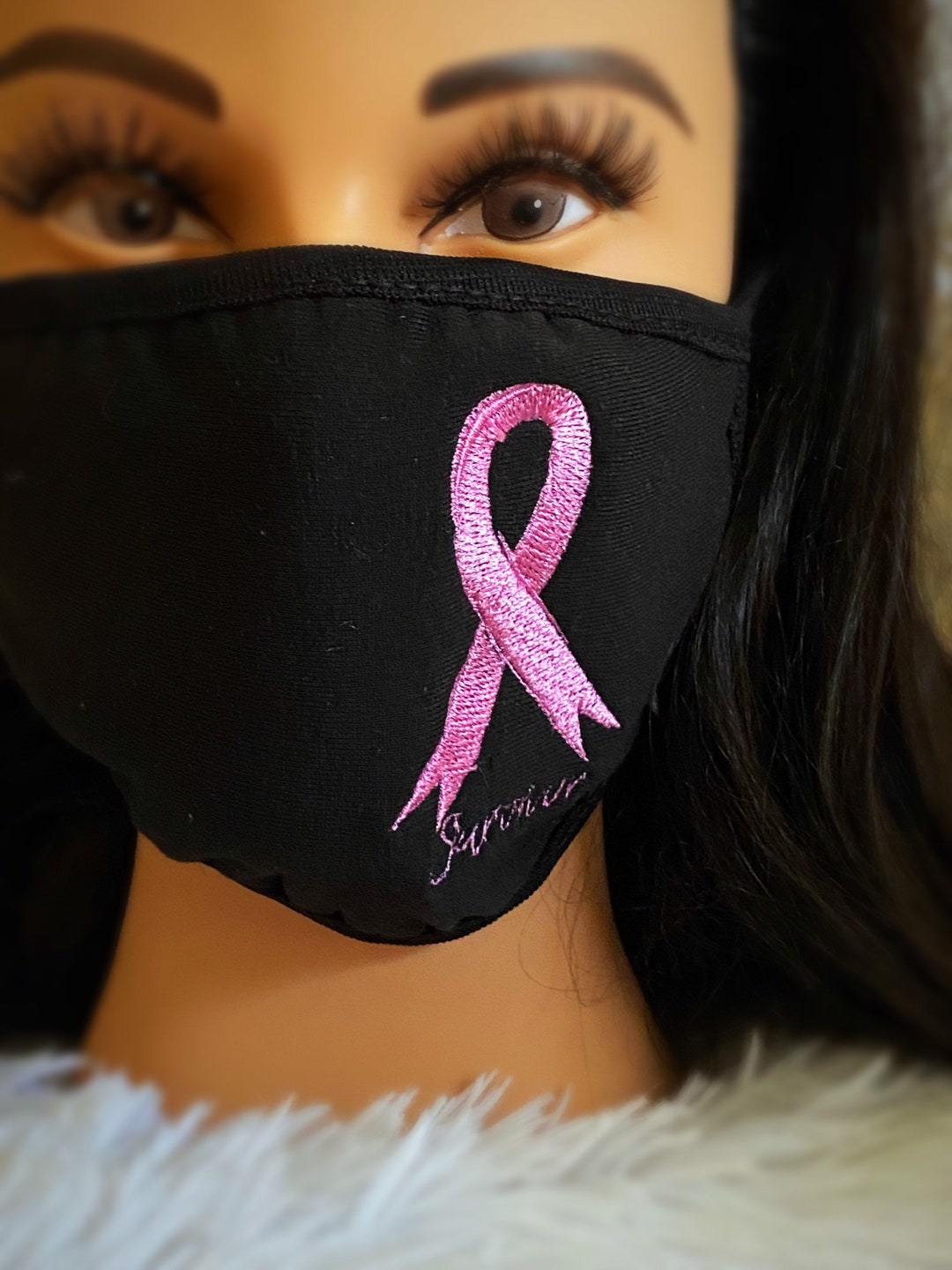 Breast Cancer Awareness Face Mask Embroidered Breast Cancer Etsy
