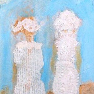 Two Ladies art, Two Ladies painting, Two Ladies, Friends Walking art, Two Women art, long narrow art, women walking, figurative, two ladies image 1